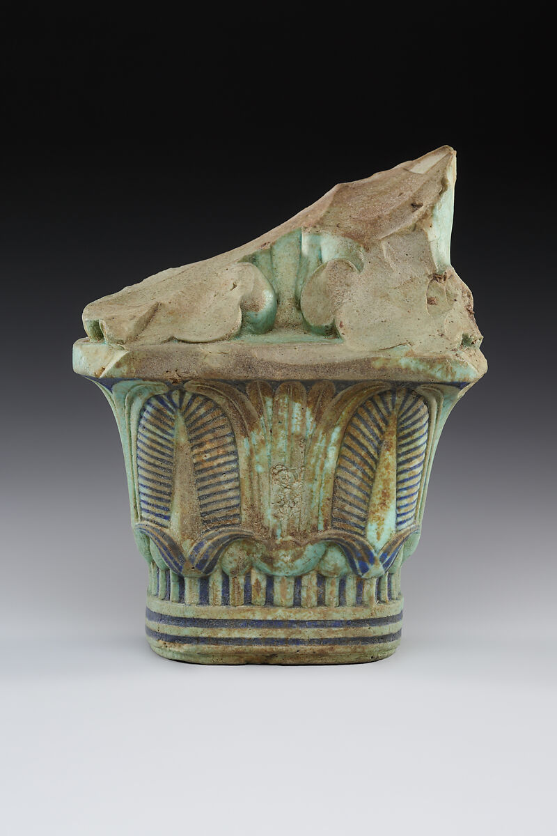 Lower part of furniture leg with lion feet and frustrum, Faience 