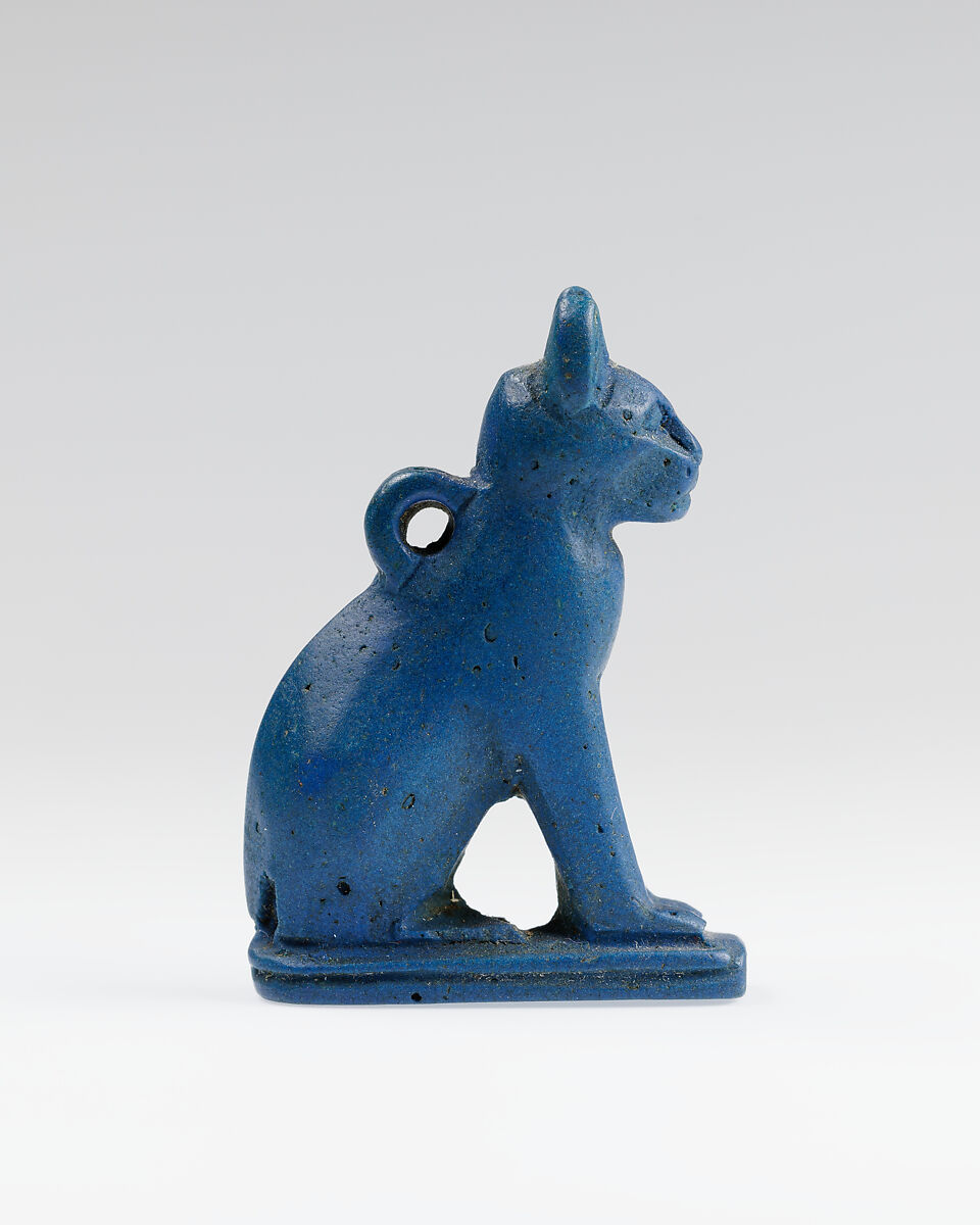 Cat amulet, Dark blue faience