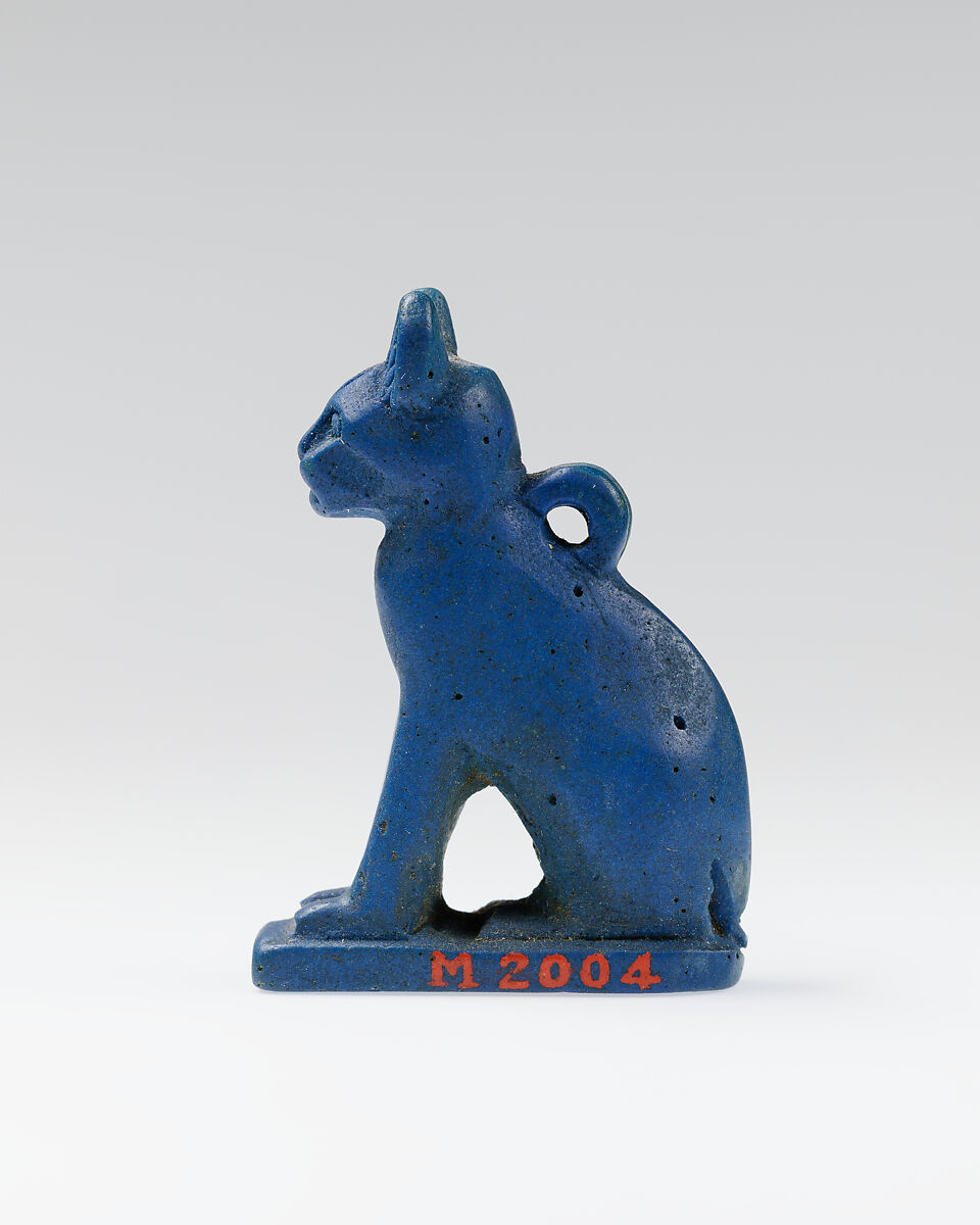 Cat amulet, Dark blue faience