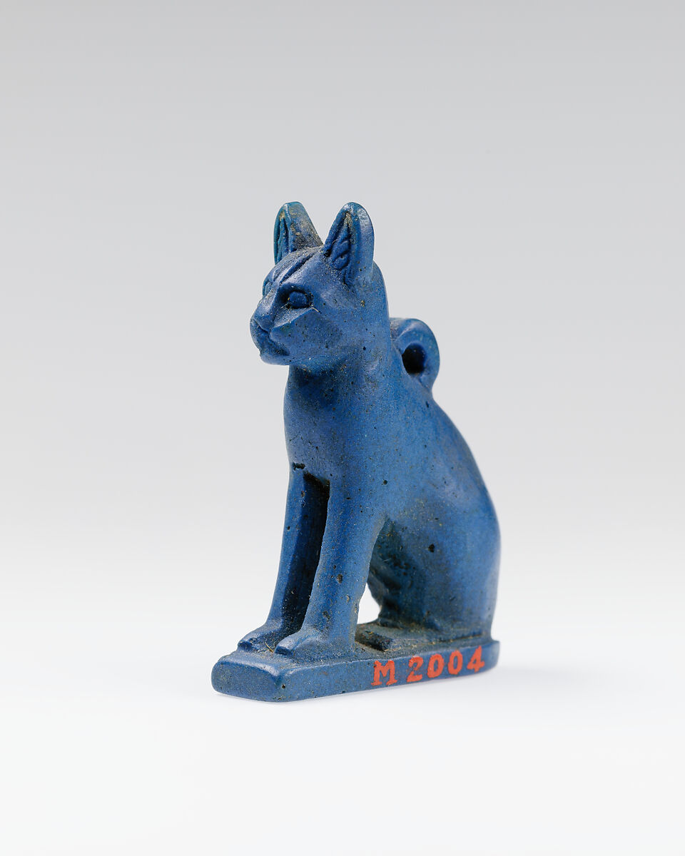Cat amulet, Dark blue faience