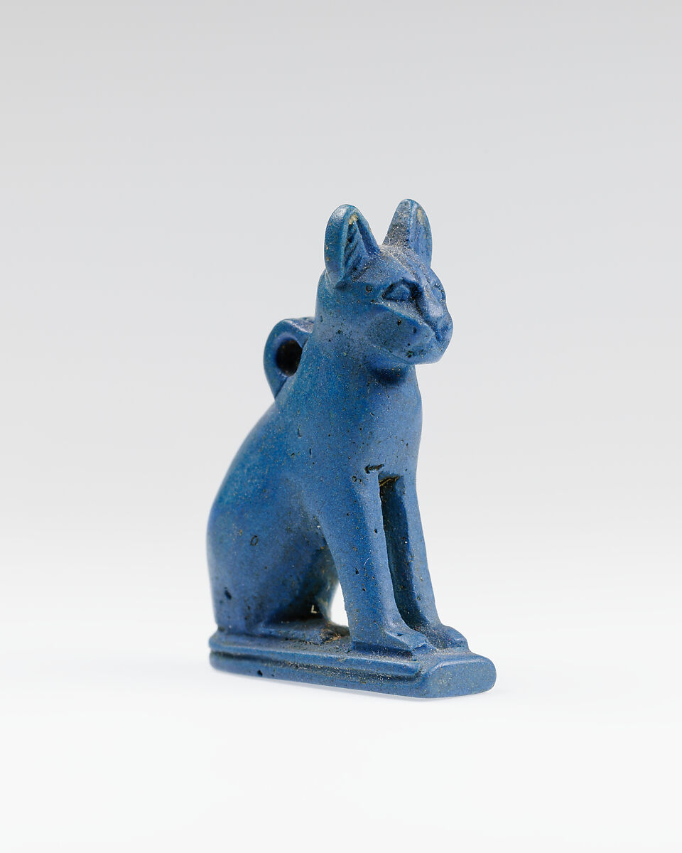 Cat amulet, Dark blue faience