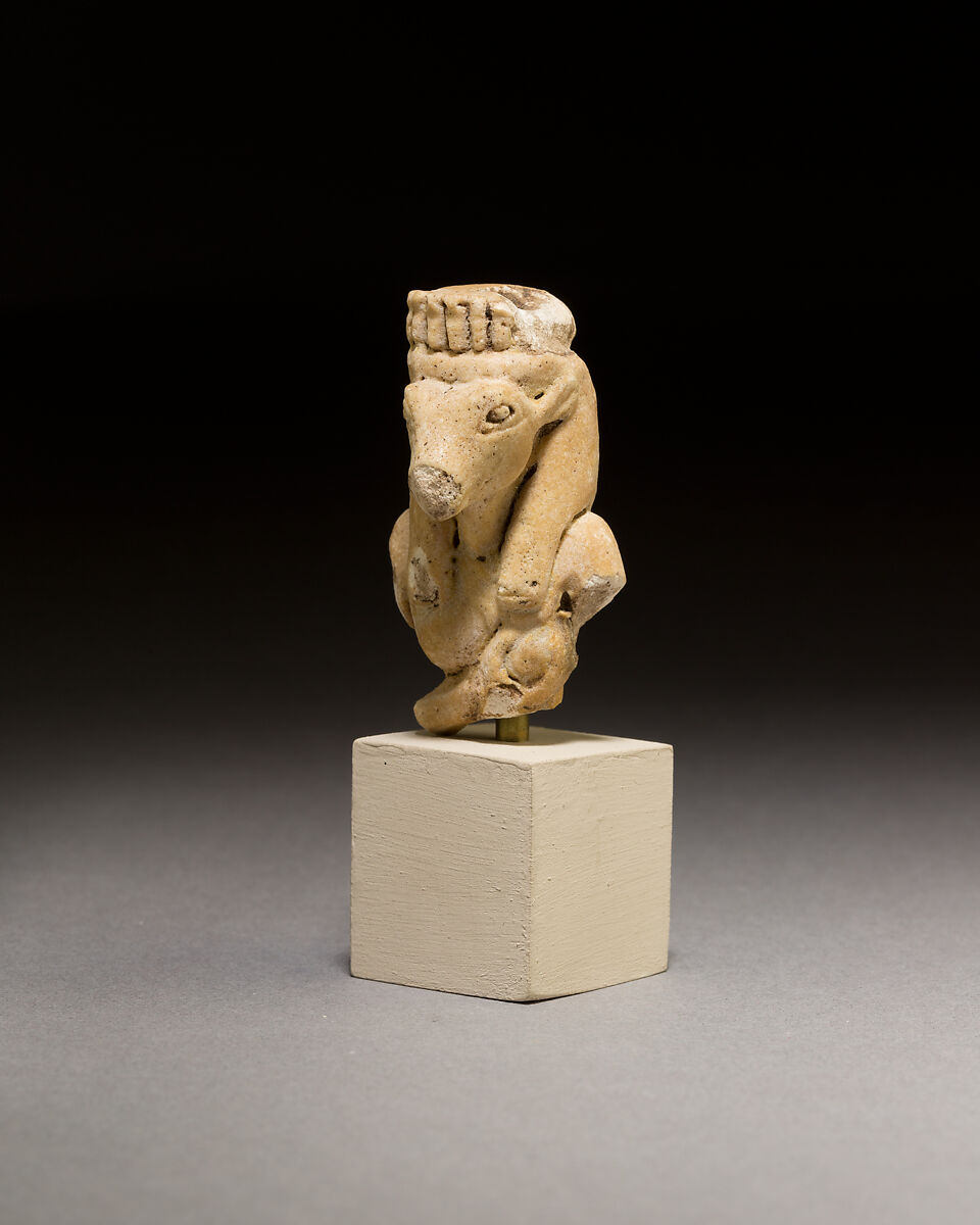 Upper part of a statuette of the Mother of the Apis, Yellow faience 