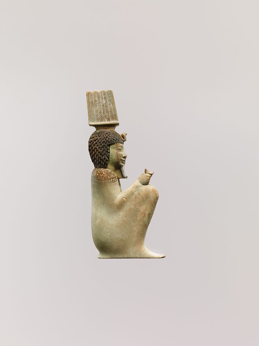 Inlay of the squatting god Anhur (Onuris), Faience 