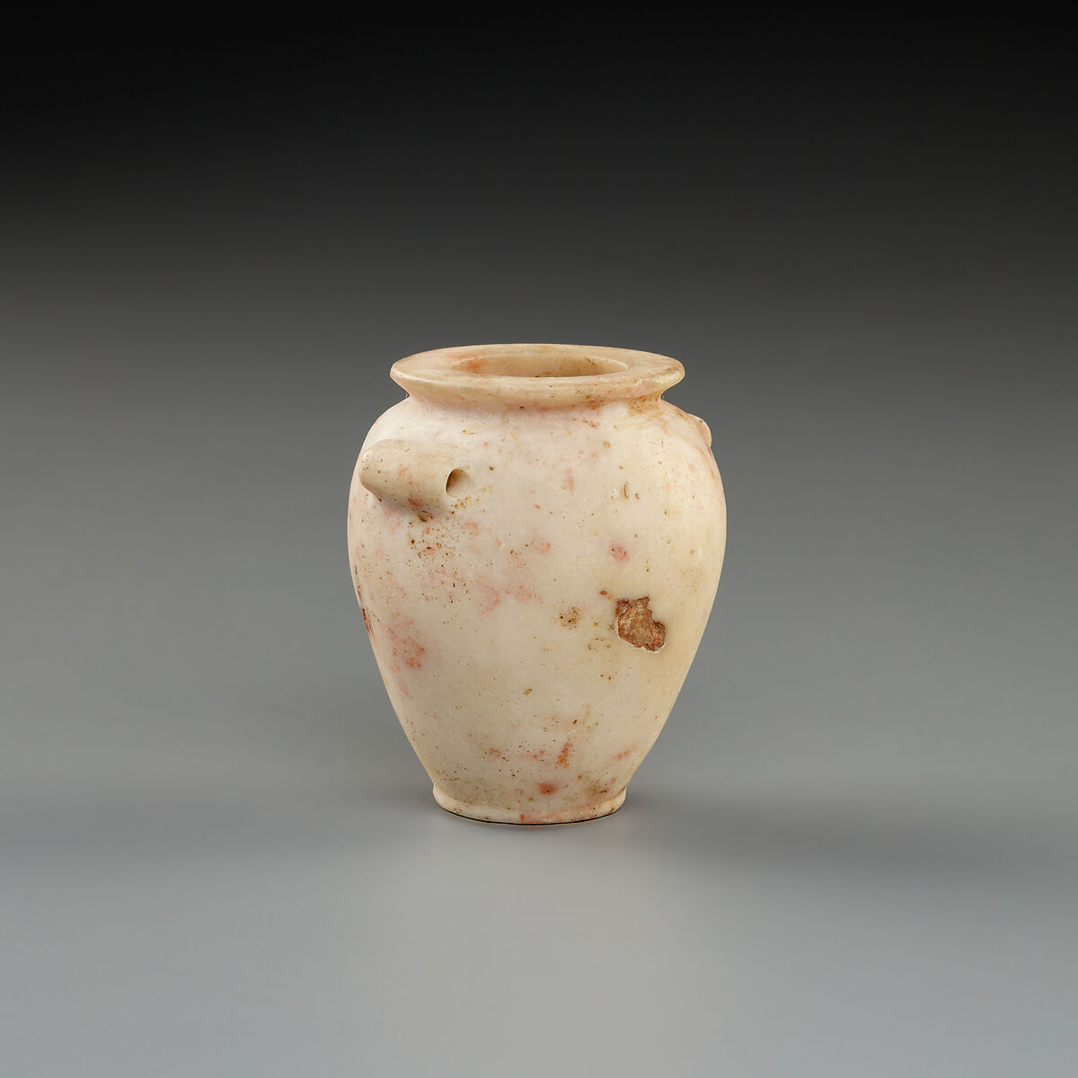 Jar, lug handles, squat, Limestone (pink)