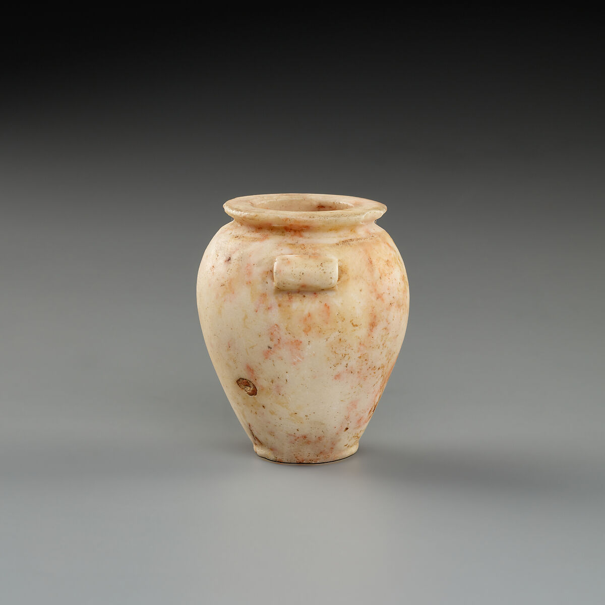 Jar, lug handles, squat, Limestone (pink)