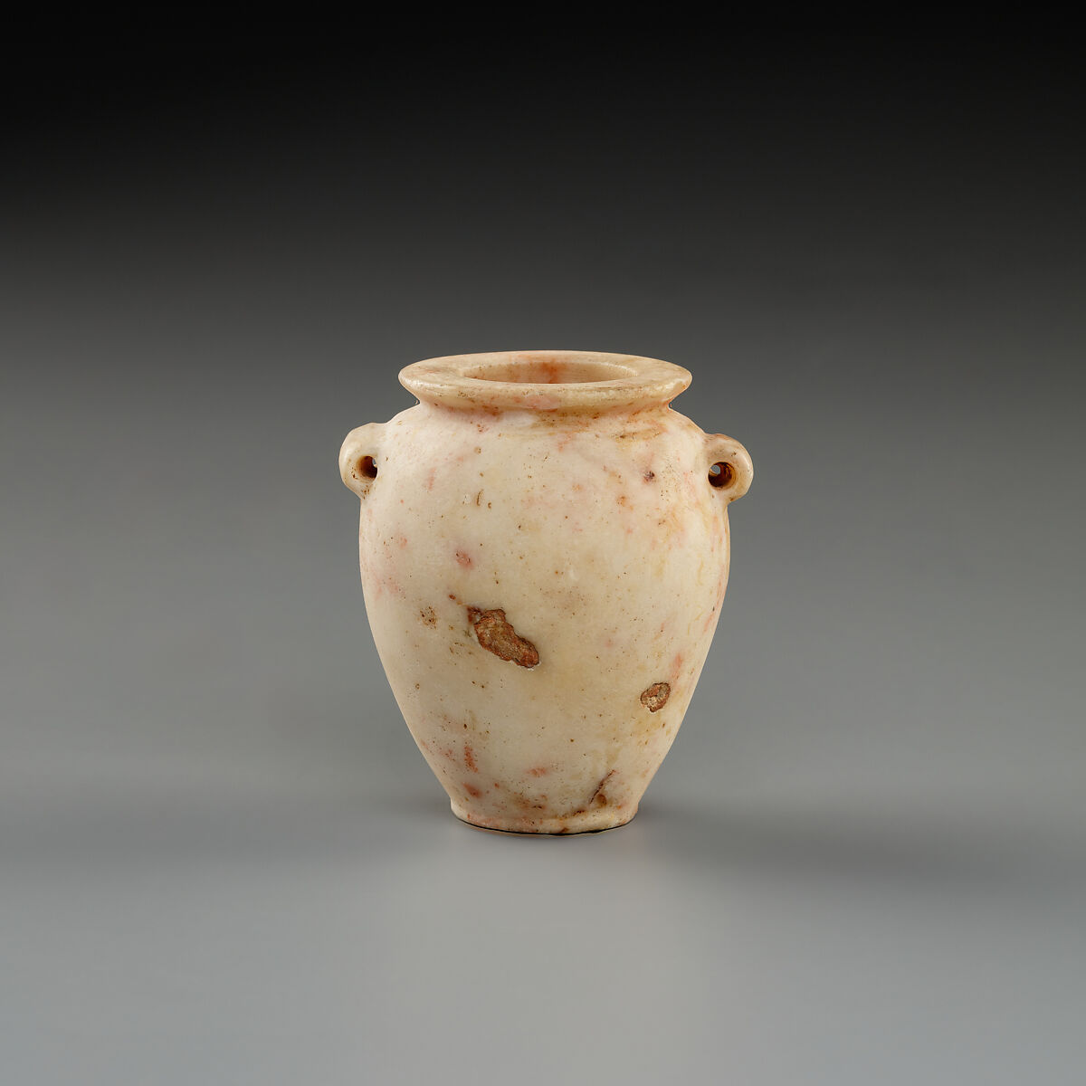 Jar, lug handles, squat, Limestone (pink)