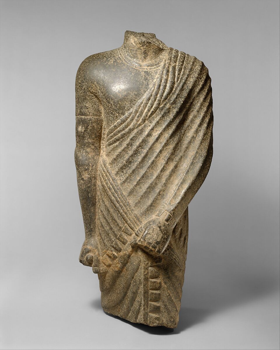Torso of a Striding Draped Male Figure, Diorite or gabbro 