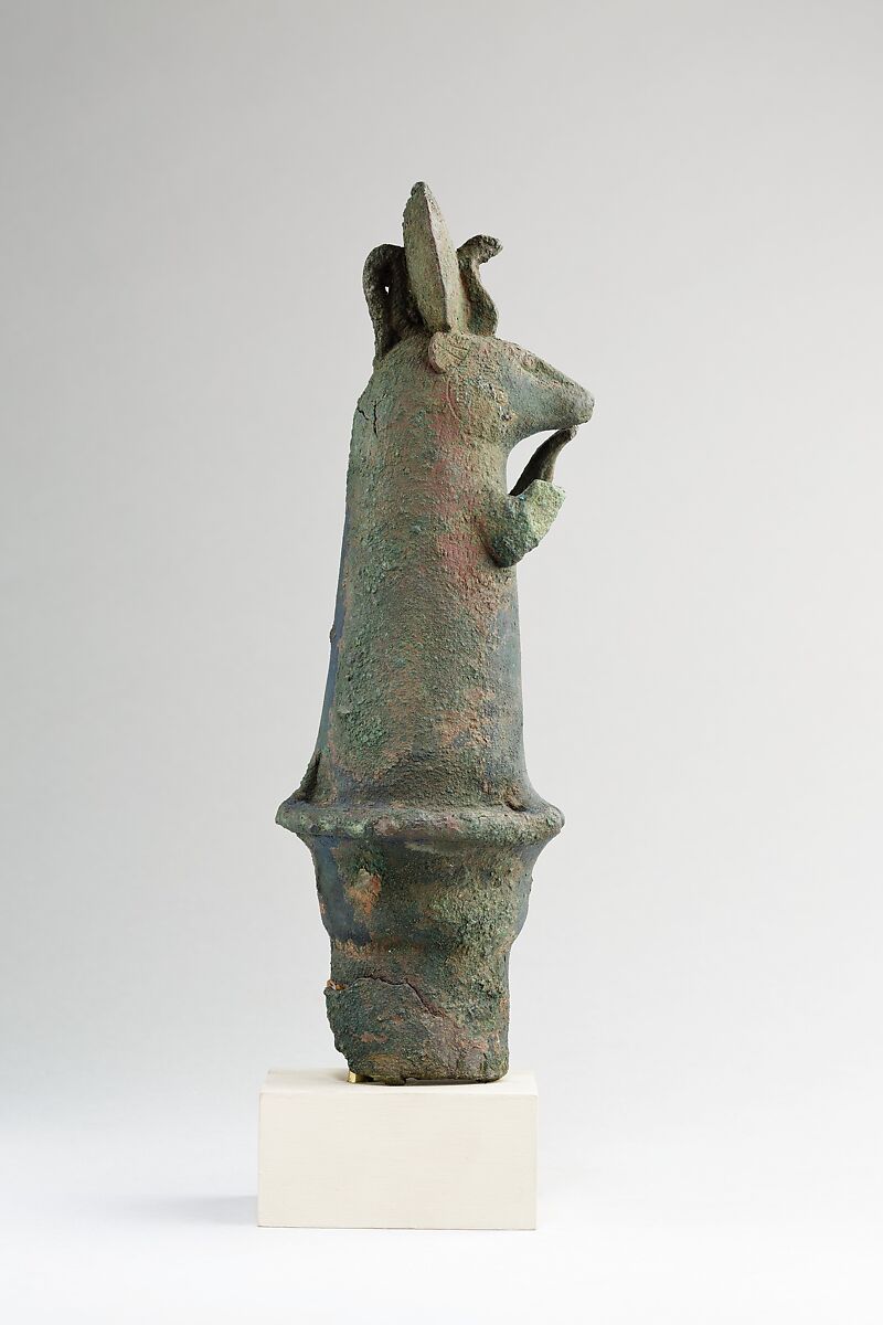 Mongoose (ichneumon) on a papyrus-shaped pillar, Bronze