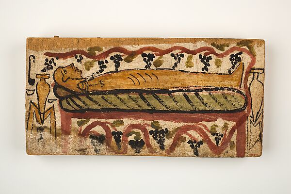 Coffin panel with painting of a bier