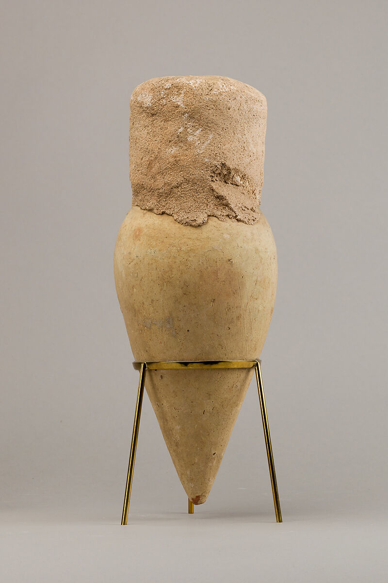 Jar with pointed base and intact seal, Pottery