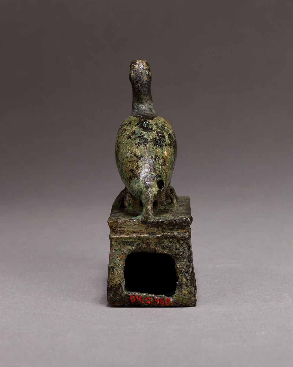 Ibis on a shrine shaped box, probably for an animal mummy, Cupreous metal