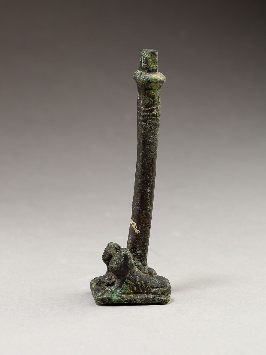 Column with crouching lions at the base, Cupreous metal