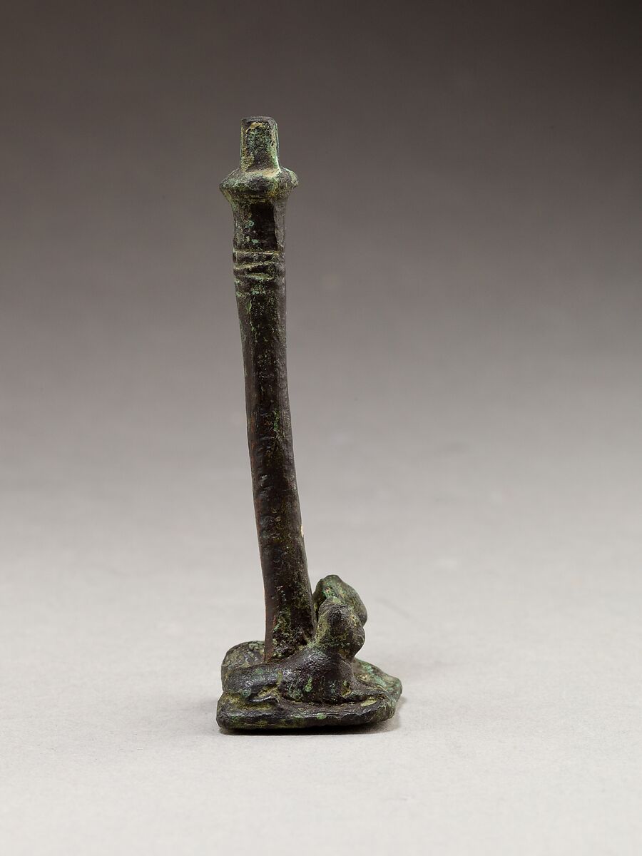 Column with crouching lions at the base, Cupreous metal