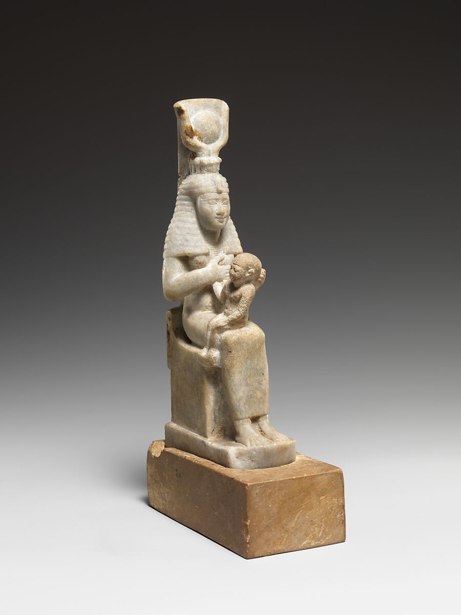 Isis with Horus, Statue: marble; Base: limestone 