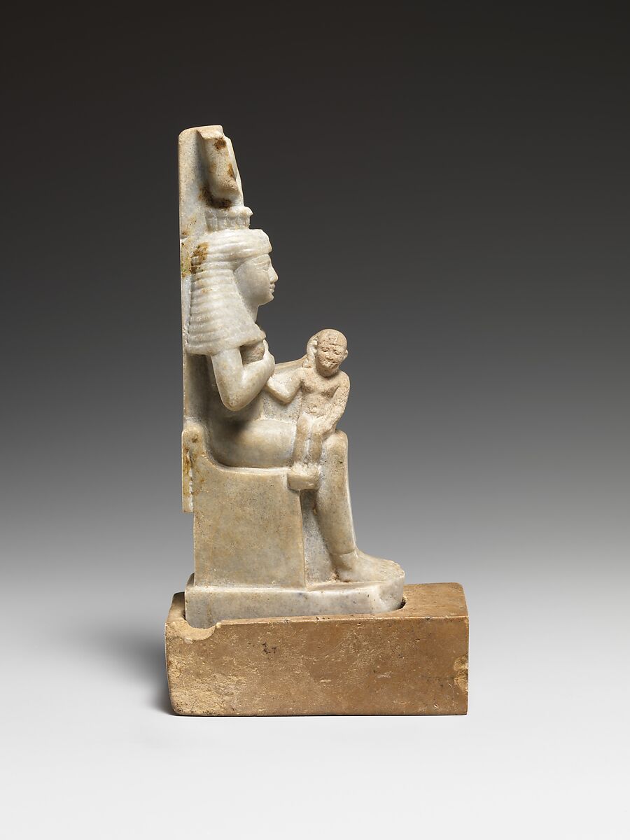 Isis with Horus, Statue: marble; Base: limestone