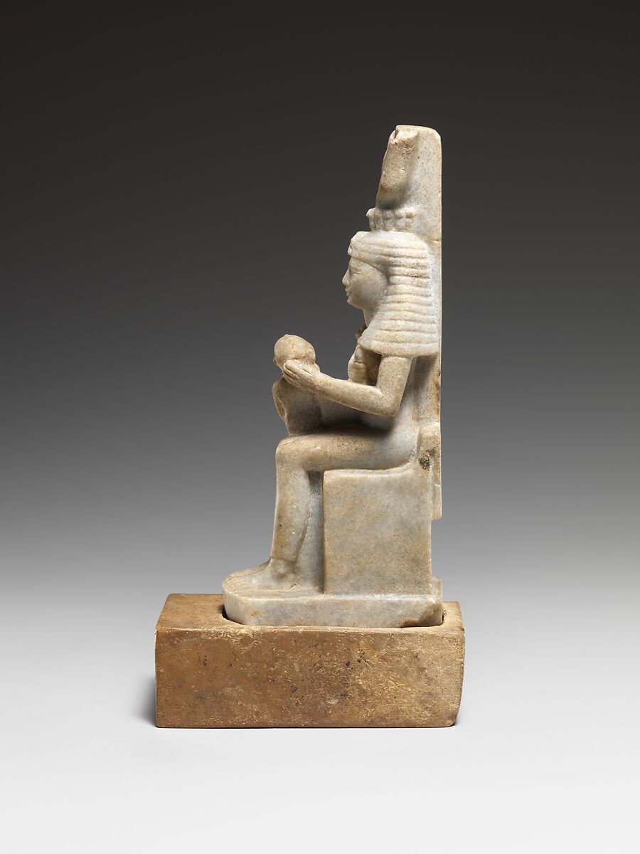 Isis with Horus, Statue: marble; Base: limestone