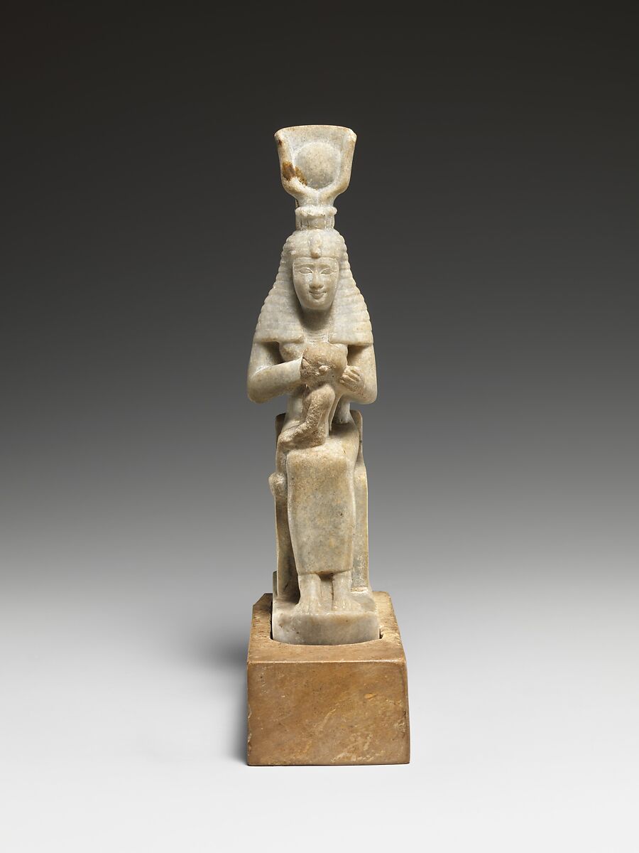 Isis with Horus, Statue: marble; Base: limestone