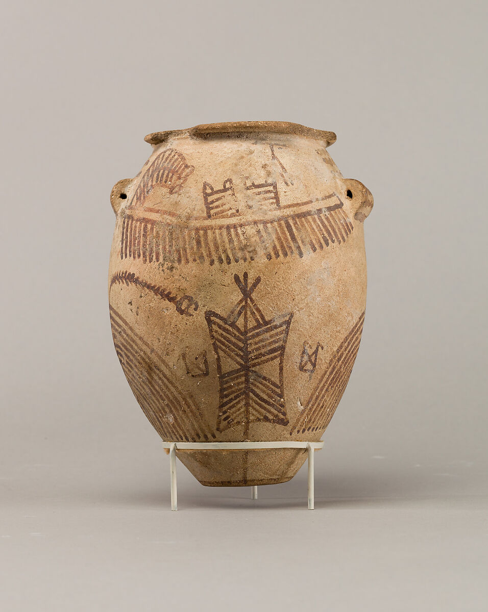 Decorated ware jar illustrating boats, Pottery, paint