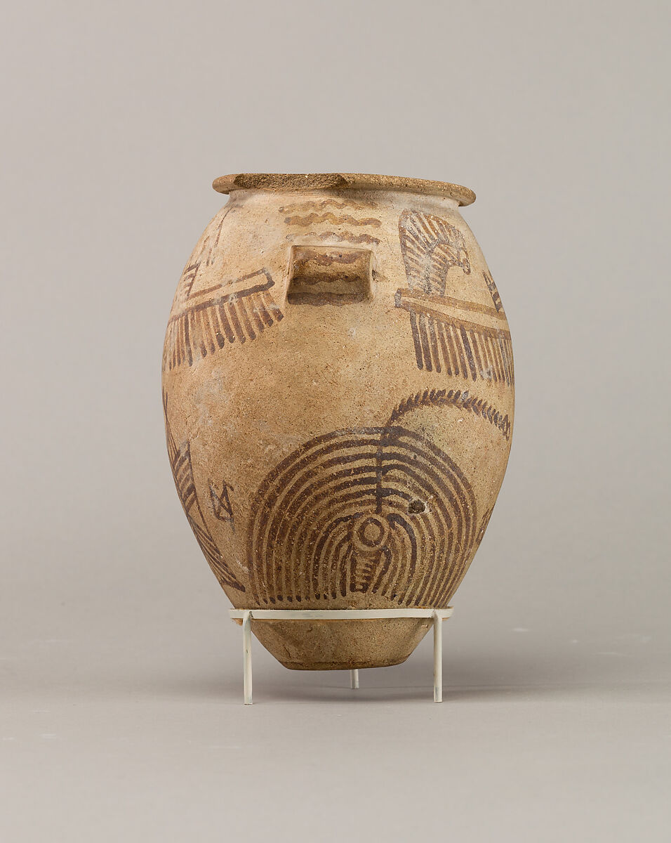Decorated ware jar illustrating boats, Pottery, paint
