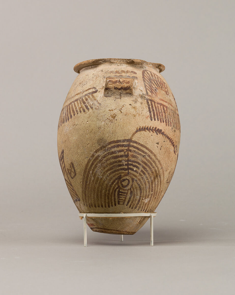 Decorated ware jar illustrating boats, Pottery, paint