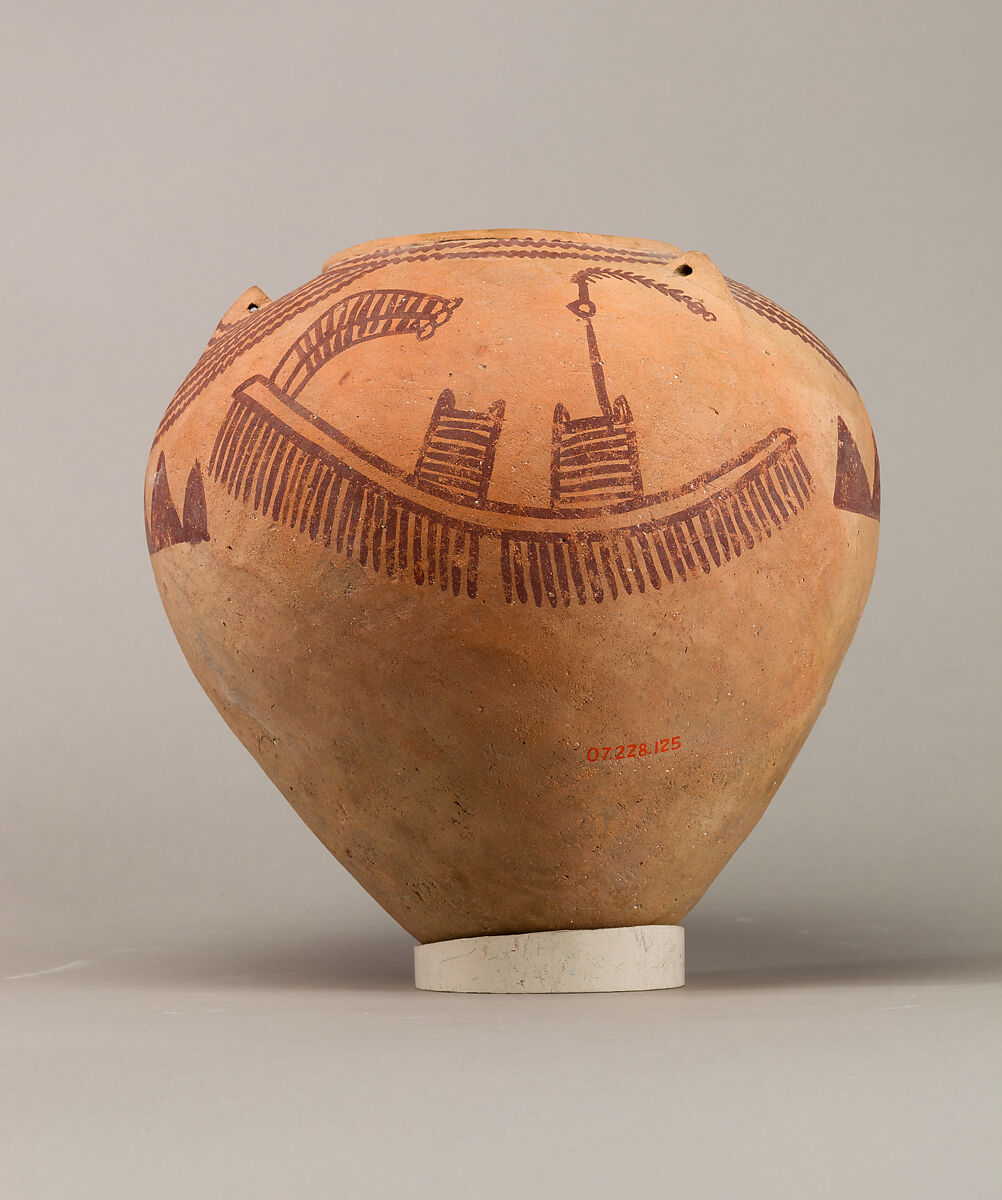 Decorated ware jar illustrating boats, Pottery, paint 