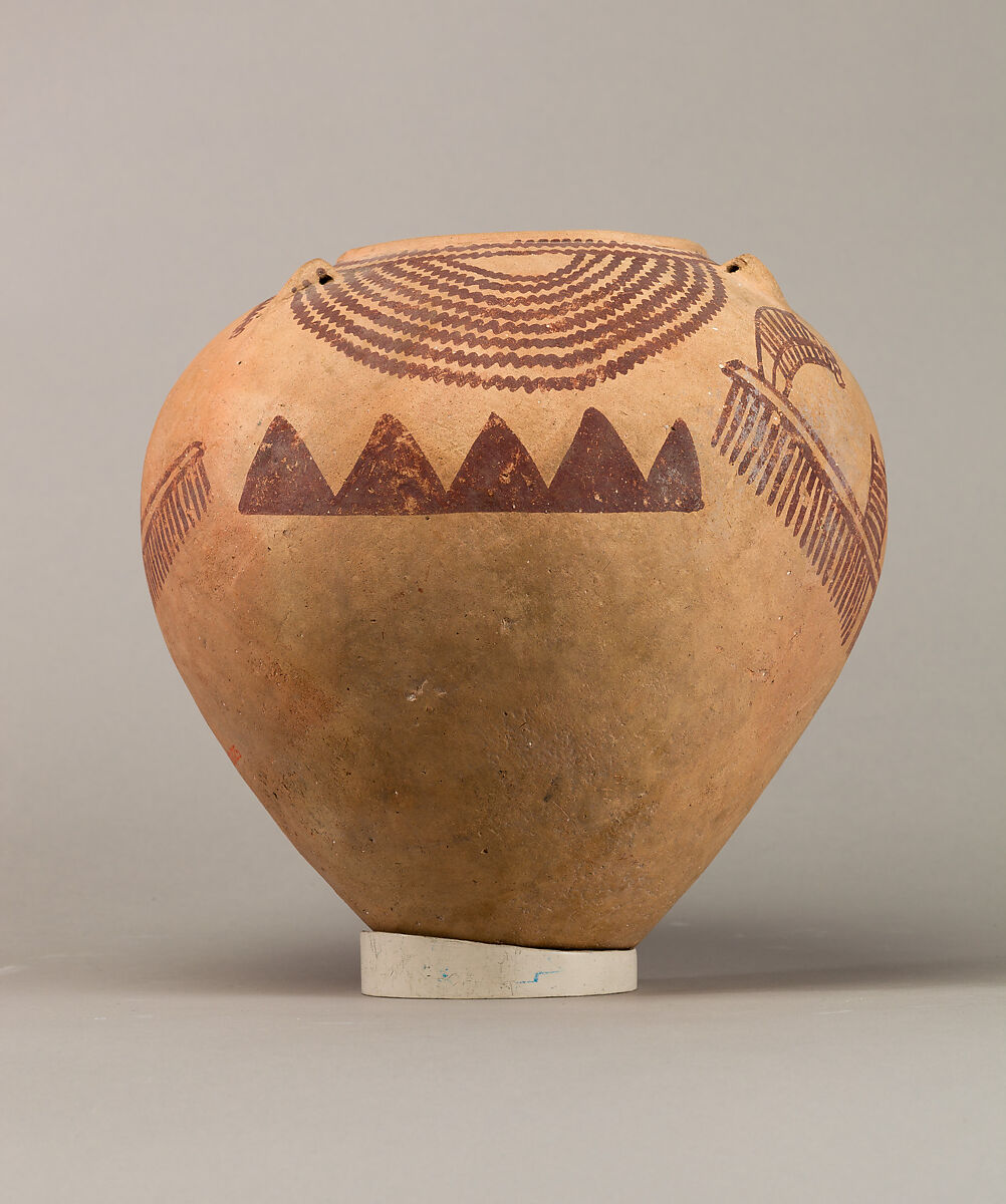 Decorated ware jar illustrating boats, Pottery, paint