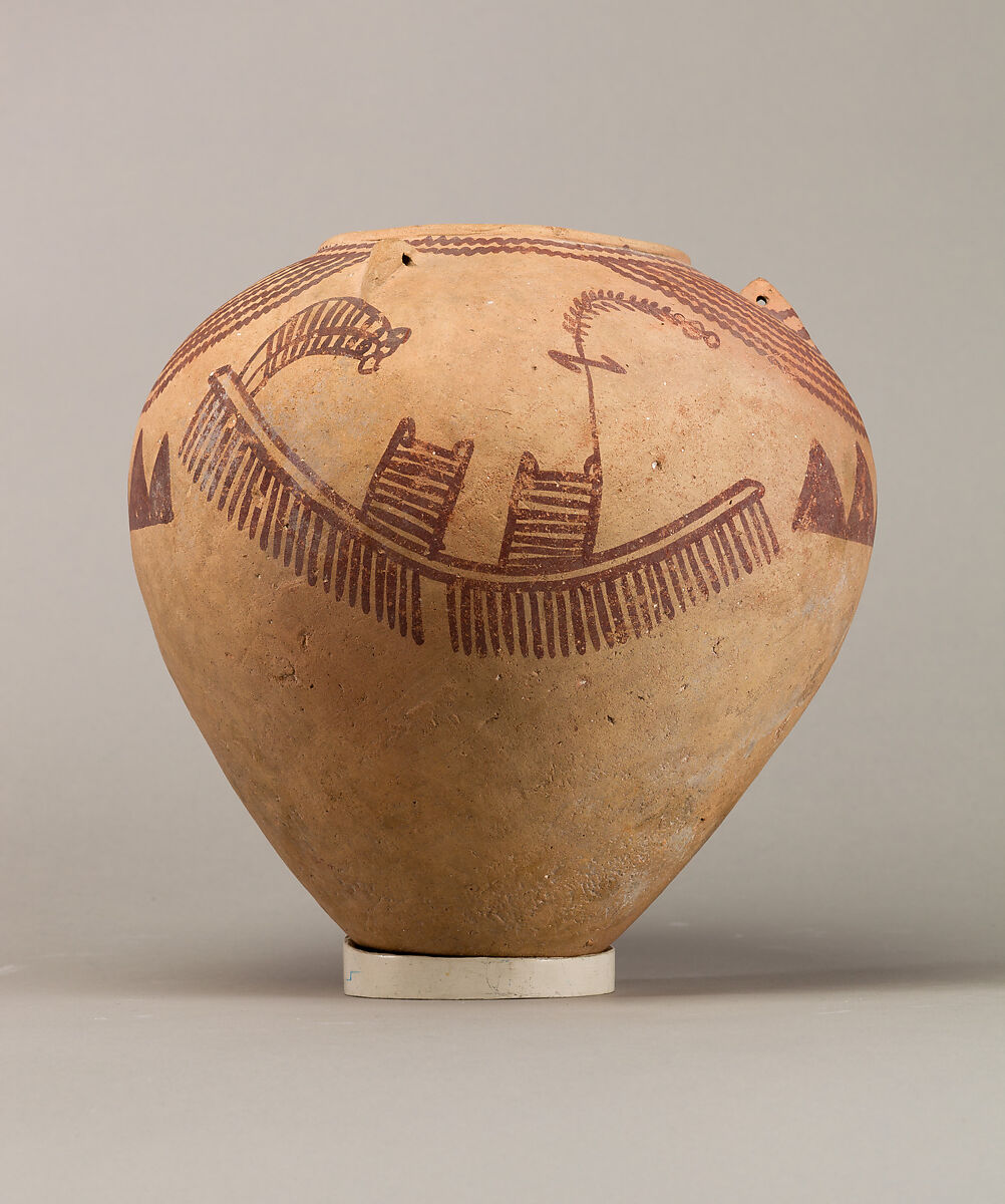 Decorated ware jar illustrating boats, Pottery, paint