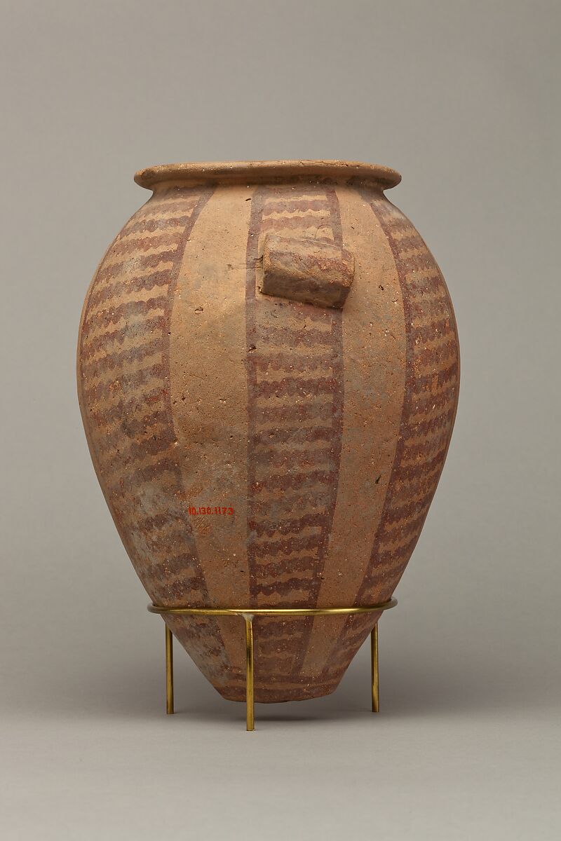 Decorated ware jar with vertical bands of wavy lines, Pottery, paint