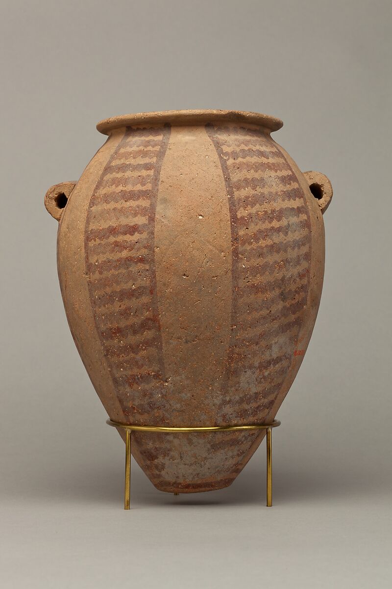 Decorated ware jar with vertical bands of wavy lines, Pottery, paint