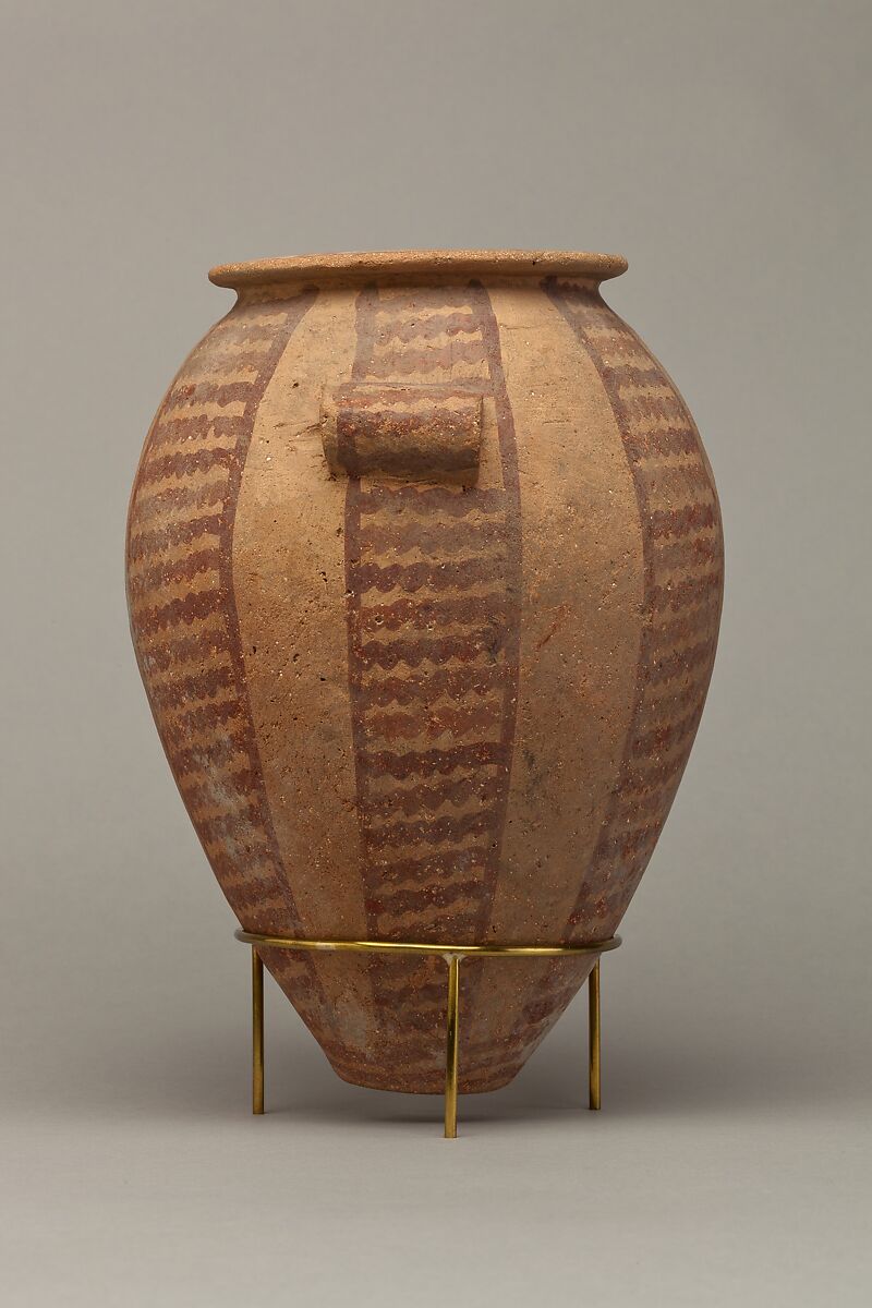 Decorated ware jar with vertical bands of wavy lines, Pottery, paint