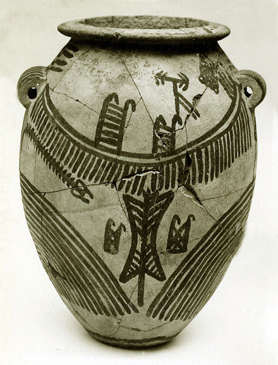 Decorated ware jar illustrating boats, Pottery, paint