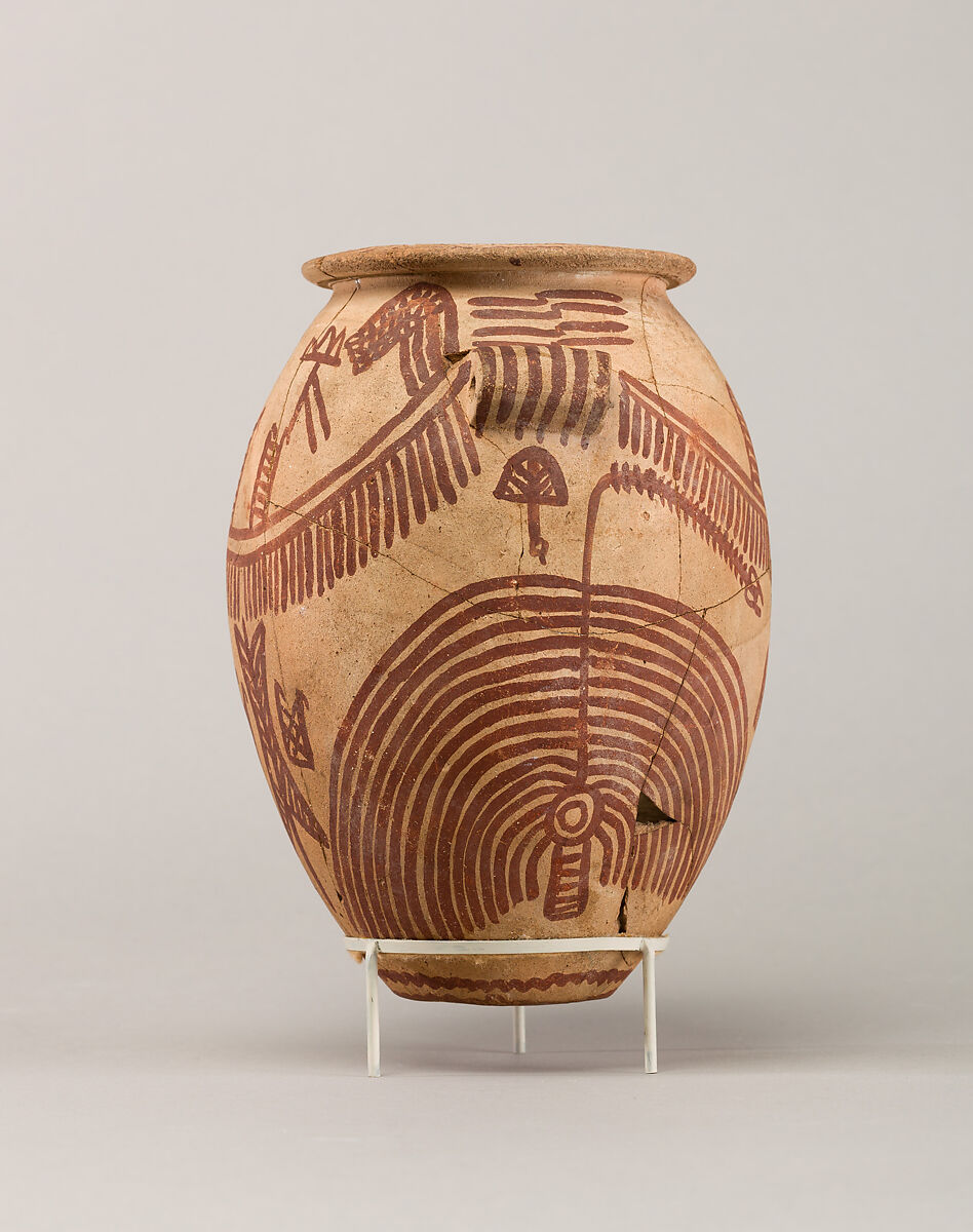Decorated ware jar illustrating boats, Pottery, paint