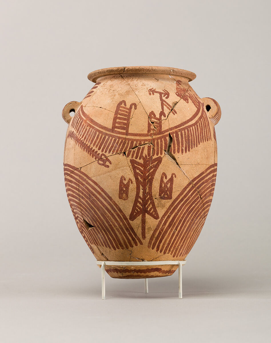 Decorated ware jar illustrating boats, Pottery, paint