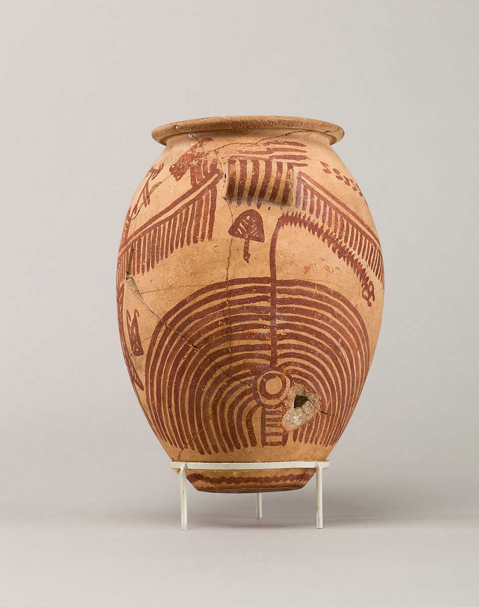 Decorated ware jar illustrating boats, Pottery, paint