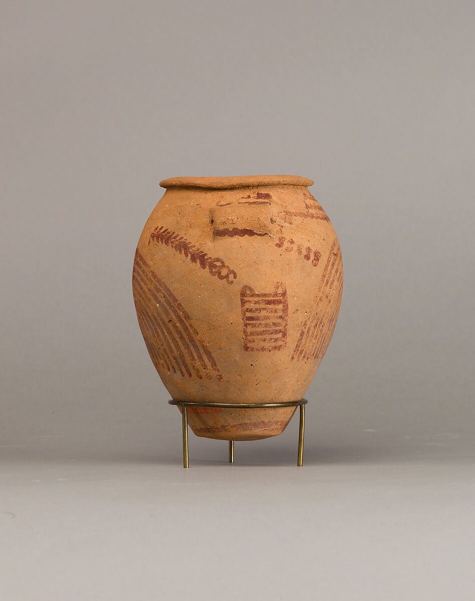 Decorated ware jar illustrating plants, Pottery, paint