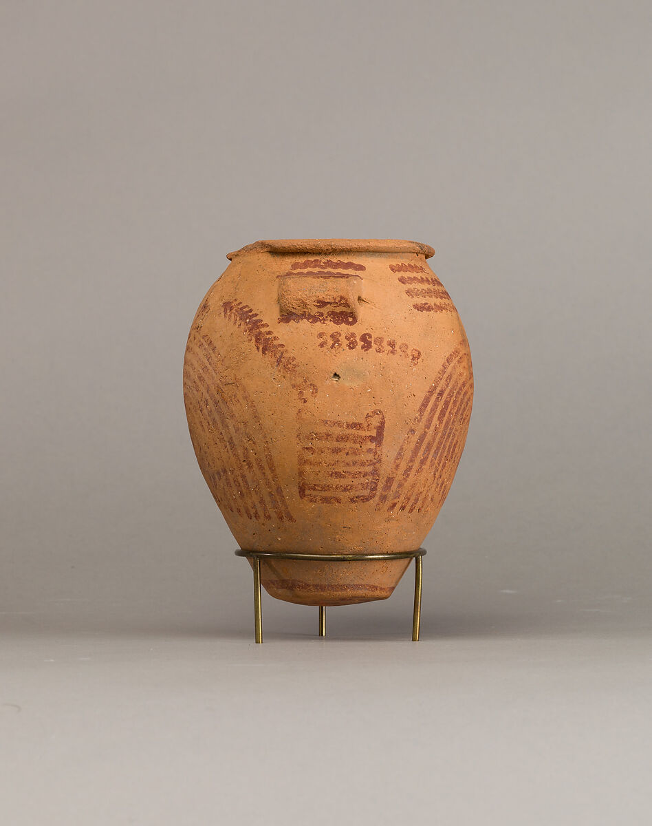 Decorated ware jar illustrating plants, Pottery, paint