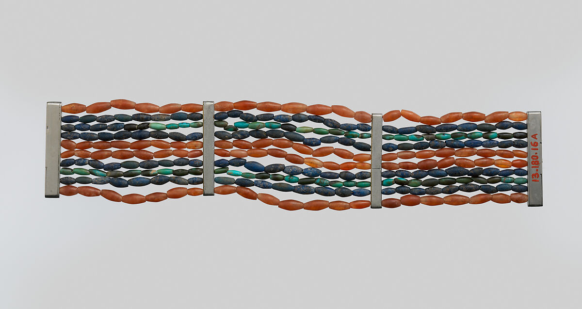 Beaded Cuff Bracelet, Electrum, carnelian, lapis lazuli, turquoise