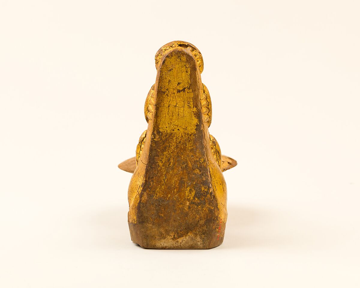 Mask for a crocodile mummy, Wood, gold leaf