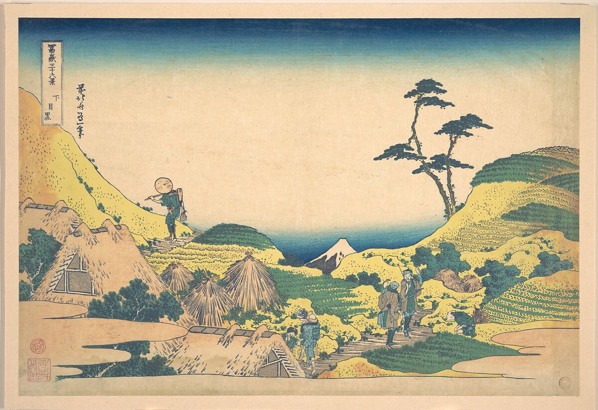 Lower Meguro (Shimo Meguro), from the series Thirty-six Views of Mount Fuji (Fugaku sanjūrokkei), Katsushika Hokusai (Japanese, Tokyo (Edo) 1760–1849 Tokyo (Edo)), Woodblock print; ink and color on paper, Japan 