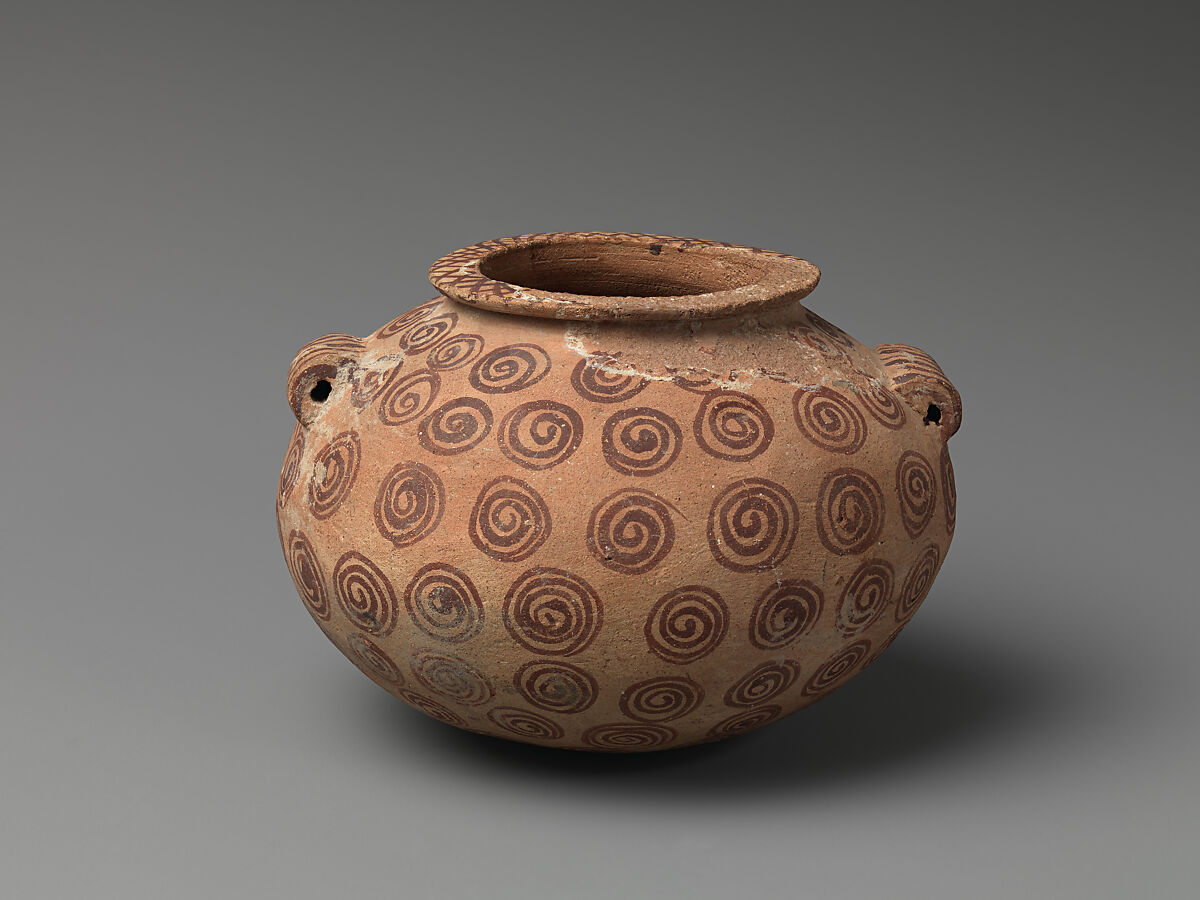Decorated ware jar with spiral design, Pottery, paint 