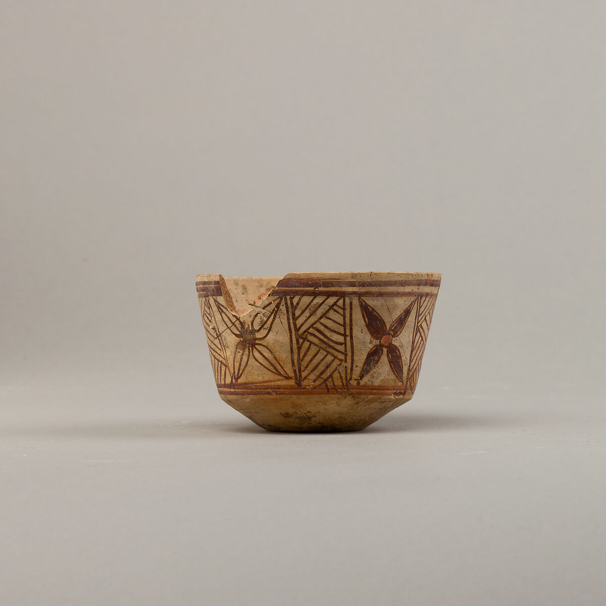 Bowl with floral and geometric designs, Pottery, paint
