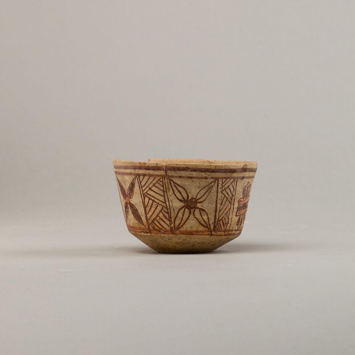 Bowl with floral and geometric designs, Pottery, paint