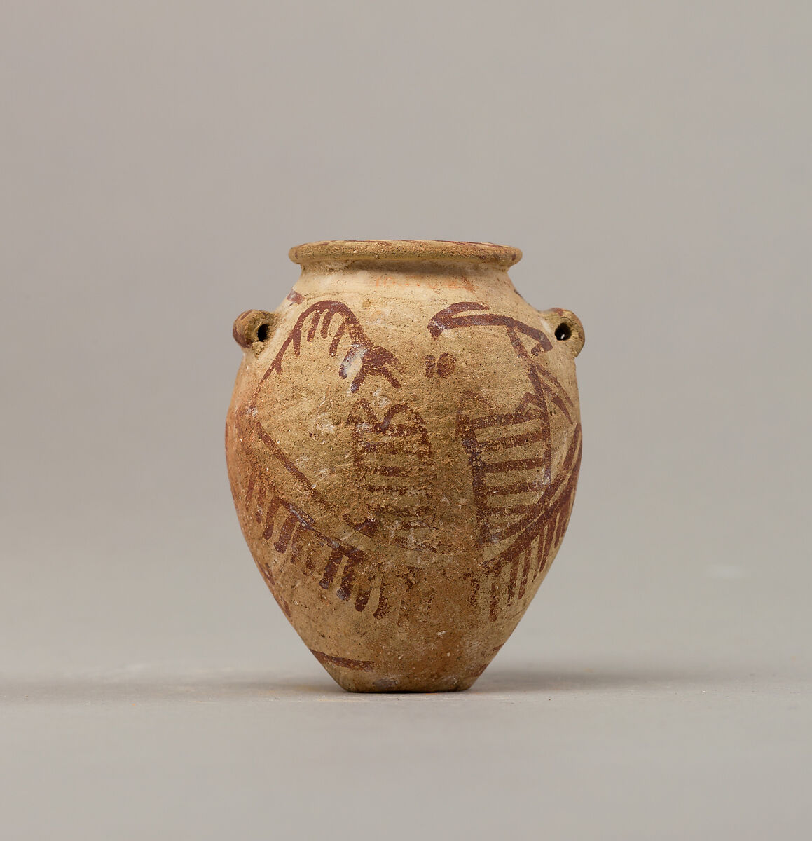 Decorated ware jar illustrating two boats, Pottery, paint 