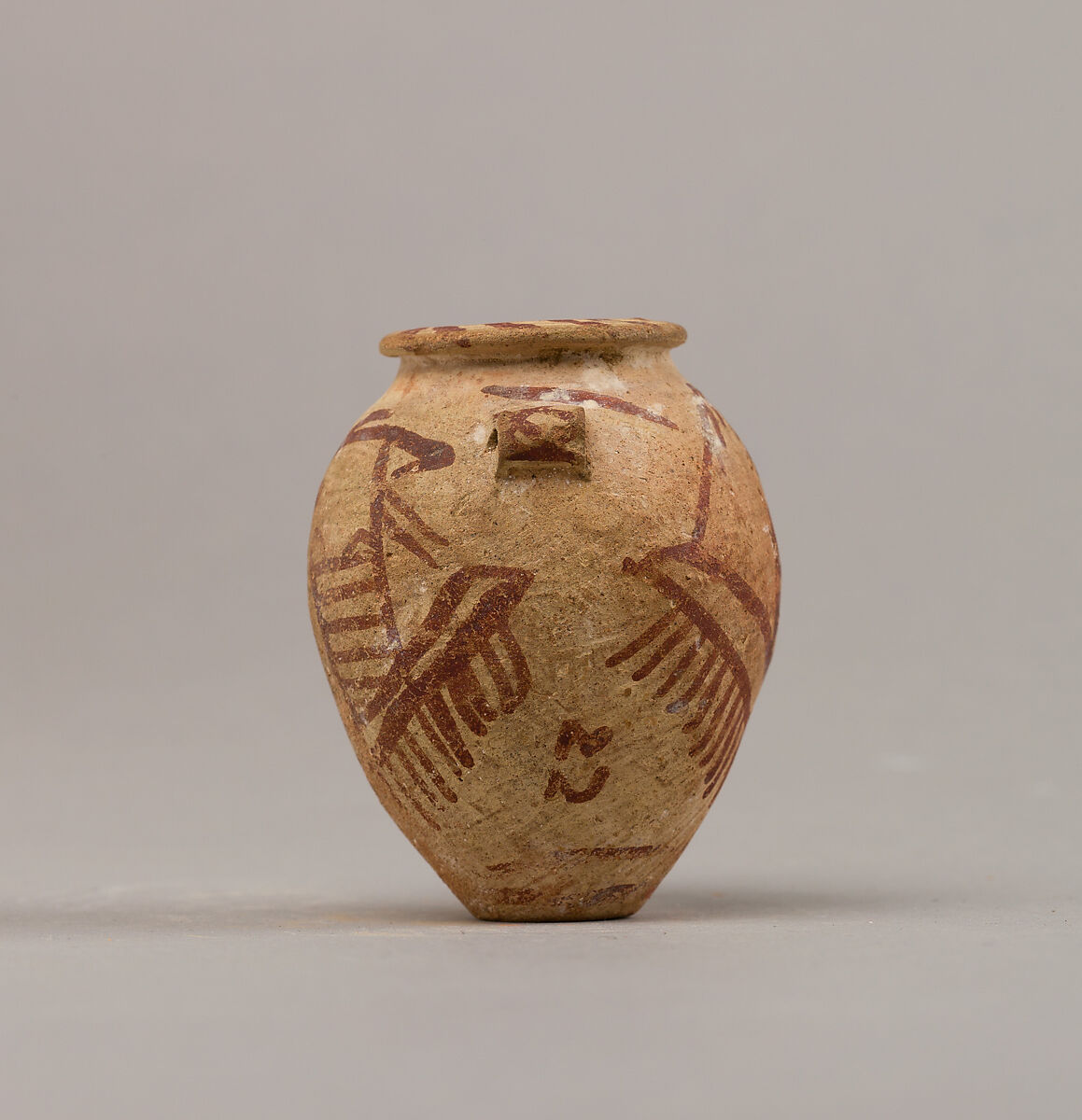 Decorated ware jar illustrating two boats, Pottery, paint
