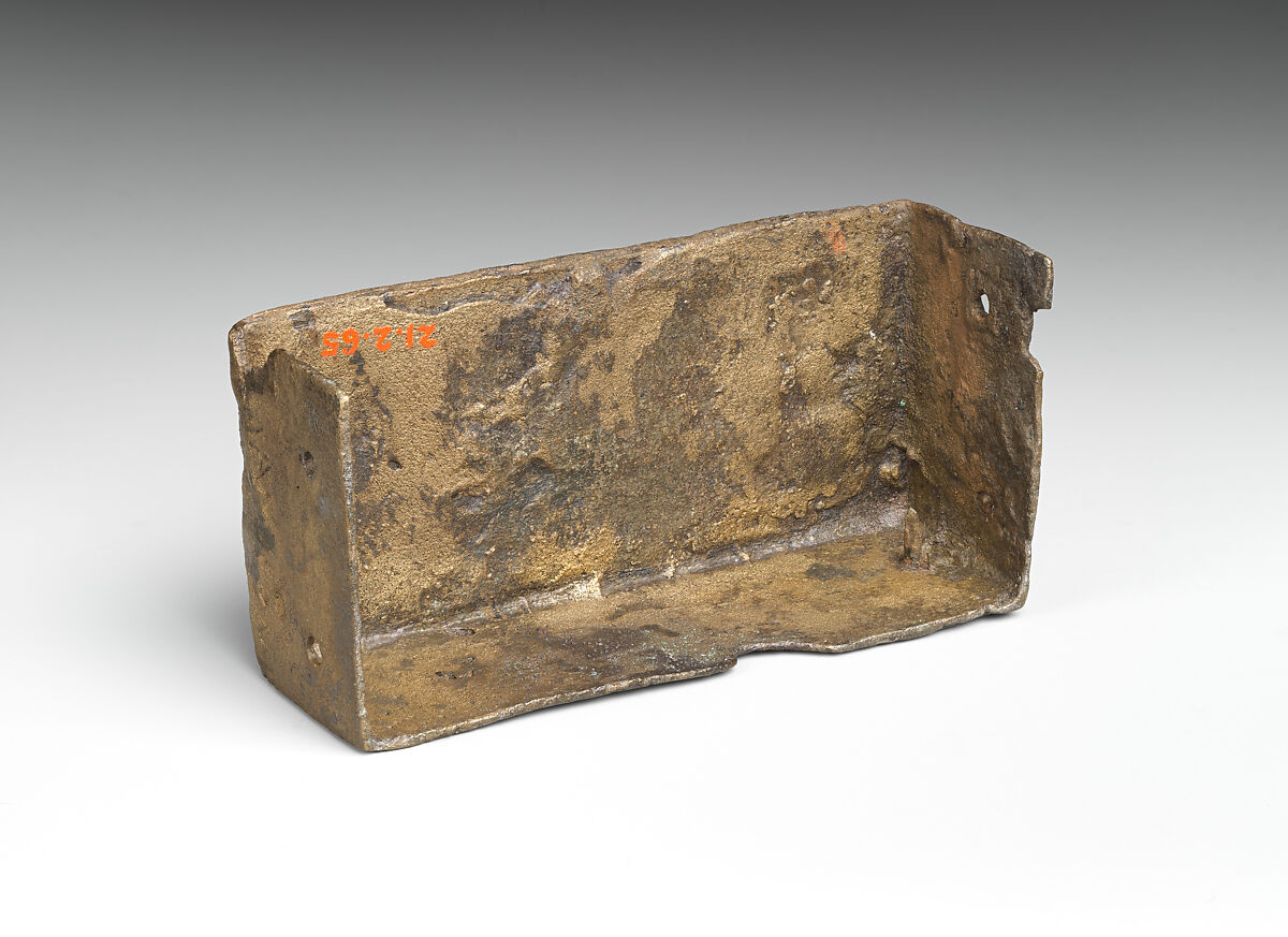 Part of a bronze statue base inscribed in Egyptian and Greek, Copper alloy