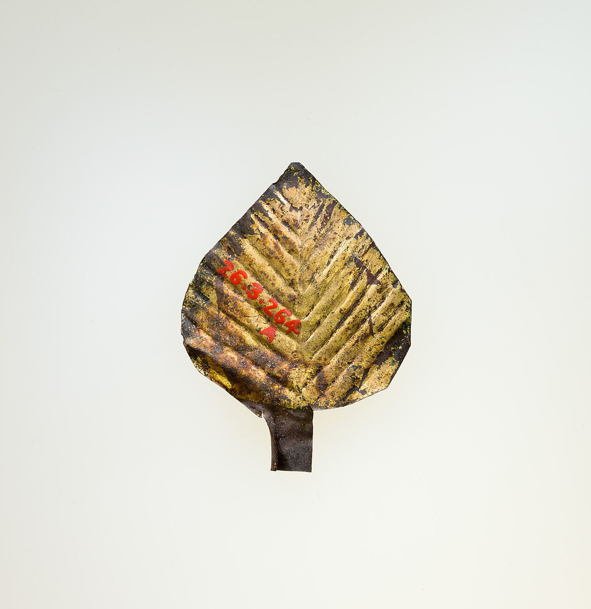 Three gilded leaves from a wreath, Copper alloy, gold 
