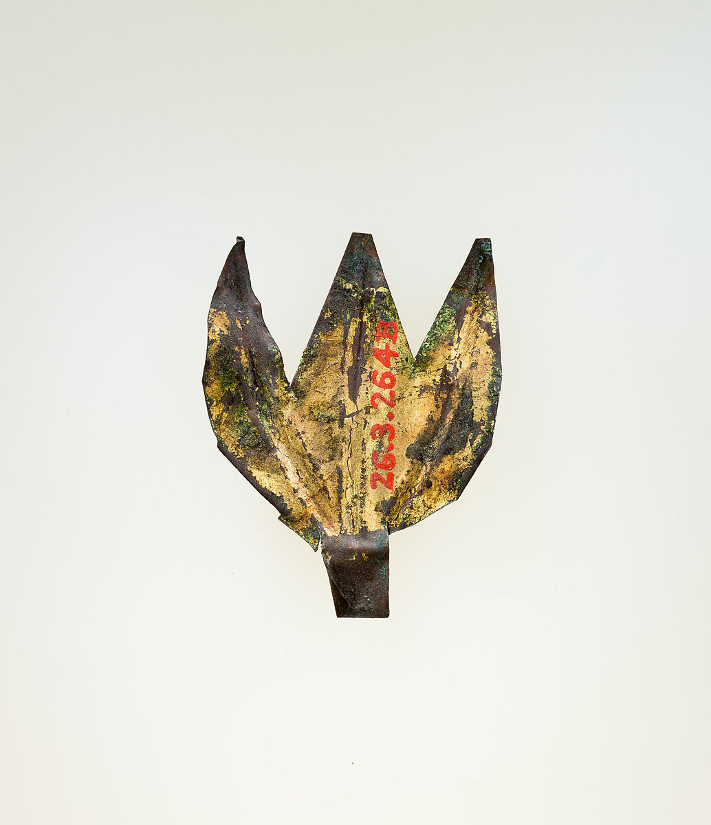 Three gilded leaves from a wreath, Copper alloy, gold