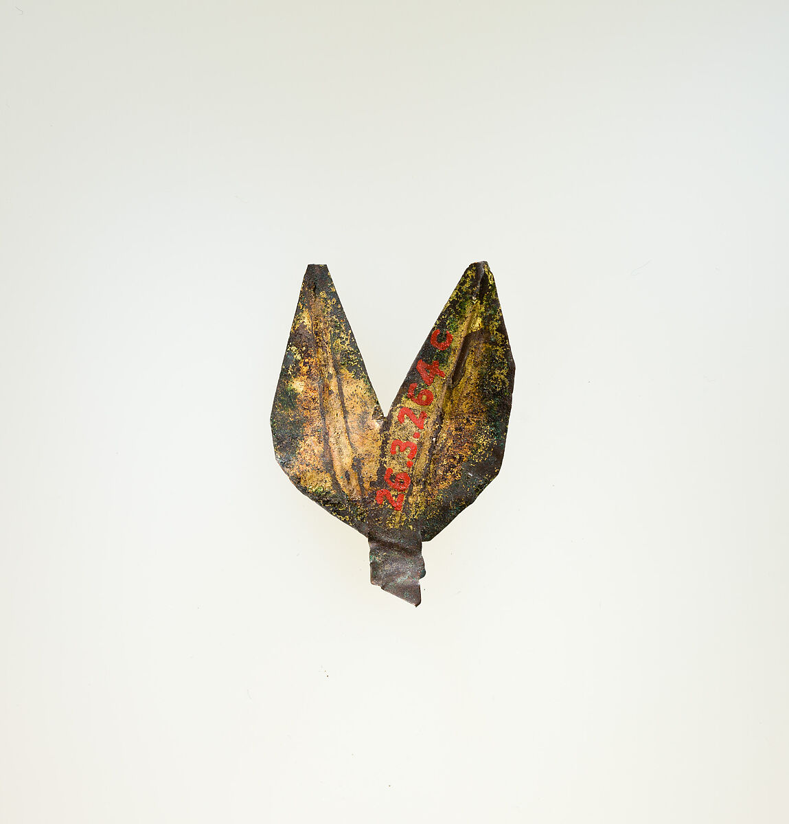 Three gilded leaves from a wreath, Copper alloy, gold