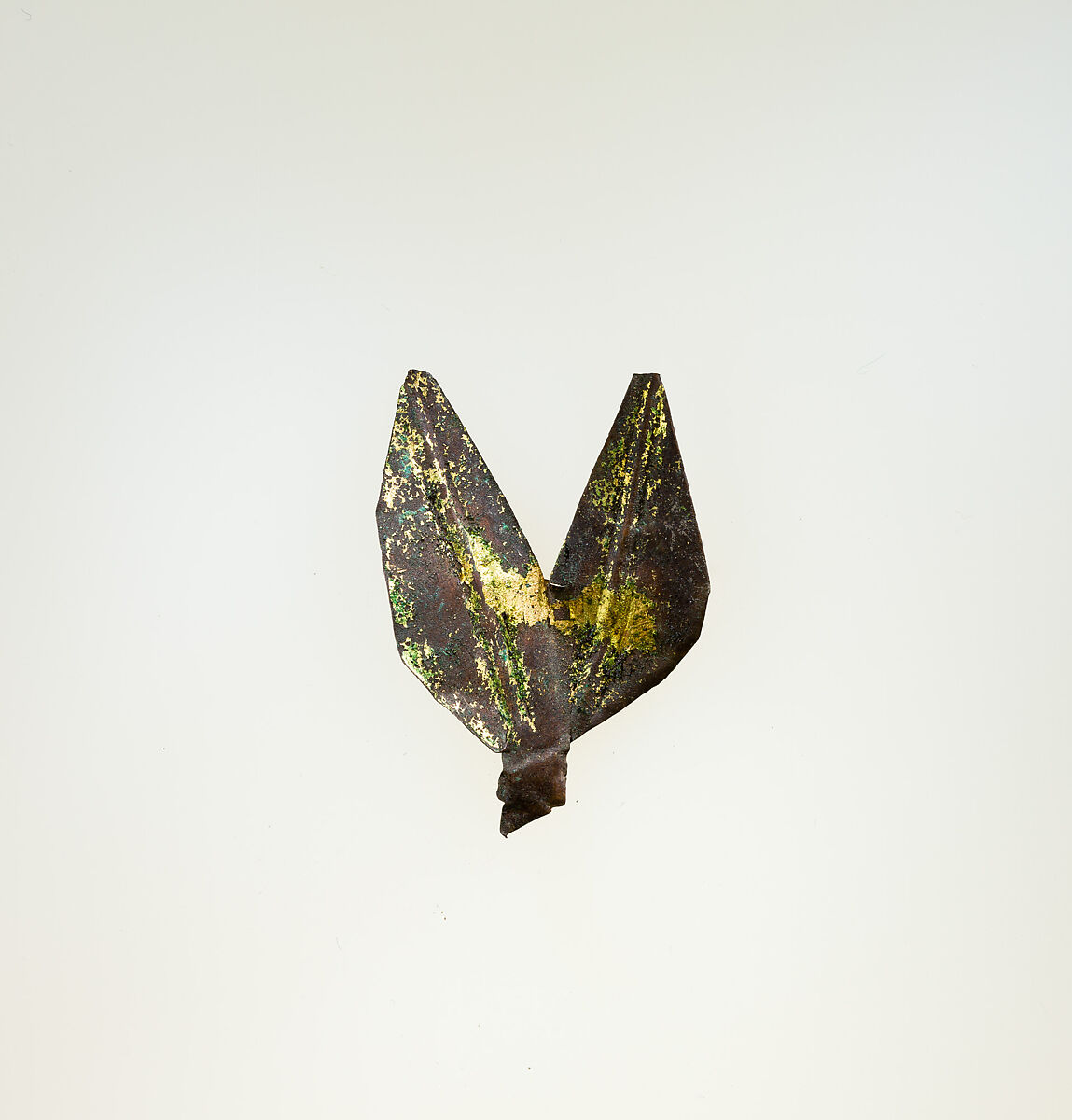 Three gilded leaves from a wreath, Copper alloy, gold