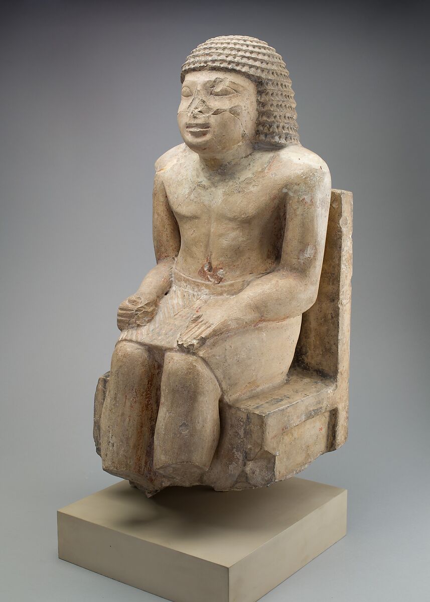 Seated Statue of the Nomarch Idu II of Dendera, Limestone, traces of pigment